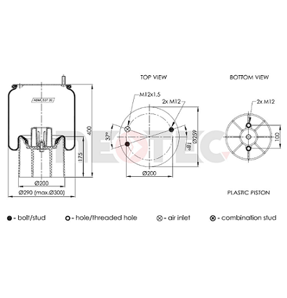MSK9214 Meritor air spring (with fitting kit)