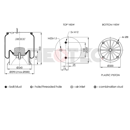 3229242900 saf intraxx axle air bag-spring (with fitting kit)