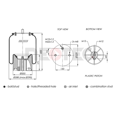 1371342 Schmitz cargobull air spring (with fitting kit)