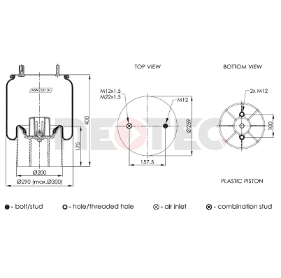 21222442 DAF-Meritor air spring (with fitting kit)
