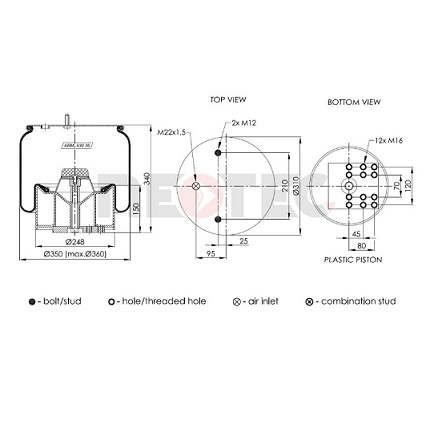0542943410 BPW air spring (T36K) with fitting kit