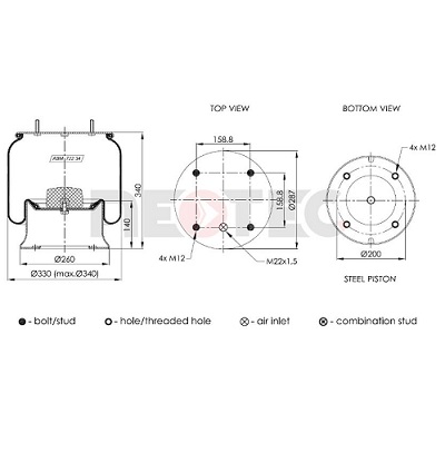 21208082 air spring assembly to fit SAF trailer with fitting kit