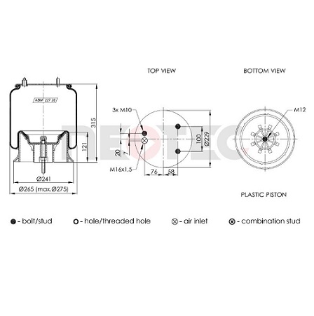 1698436 DAF-VDL air spring (with fitting kit)