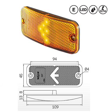 3301.0105100- LED SIDE MARKER LAMP (DUAL VOLTAGE) ARROW PATTERN LEDS