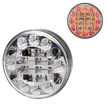 RL122STIC-122mm round led stop-tail-indicator lamp (dual voltage-with 500mm cable) Clear lens version