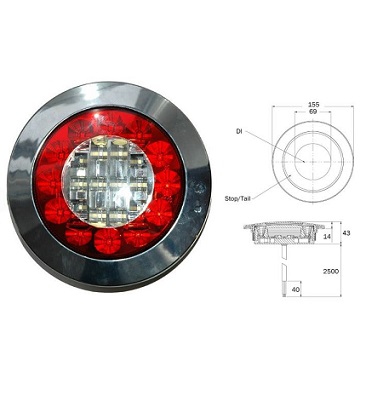 SS/40300 Trucklite-Signal stat round led stop-tail-indicator lamp (155mm) chrome surround