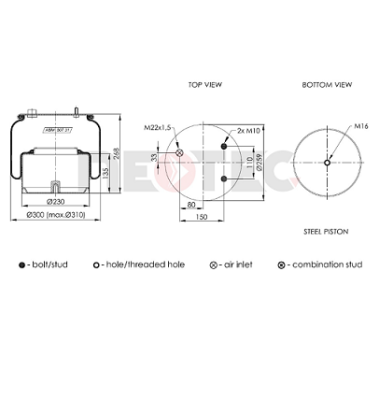 1940656 DAF Rear air spring (with fitting kit)